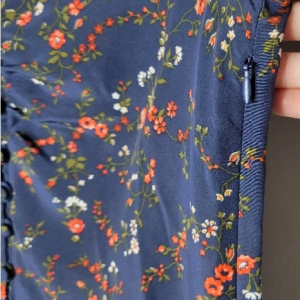 NWOT Madewell 100% silk navy floral puff sleeve blouse size 4 liberty